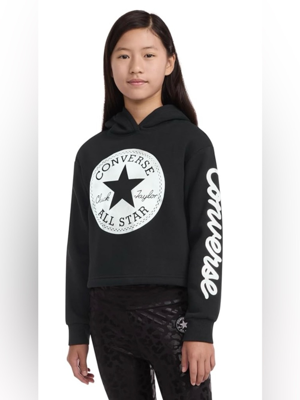 NWT - Converse Girls' Shine Chuck Patch Graphic Cropped Pullover Hoodie